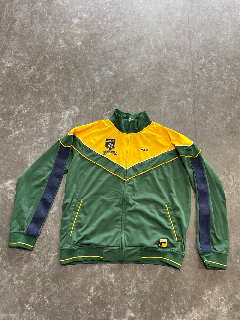 Vintage Men’s Large Fila Full Zip Brazilian Soccer Jacket Green Yellow